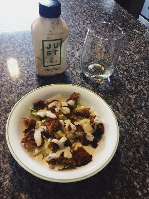 Vegan Caesar Salad with Veggie Sausage (Photo by LoudPen)