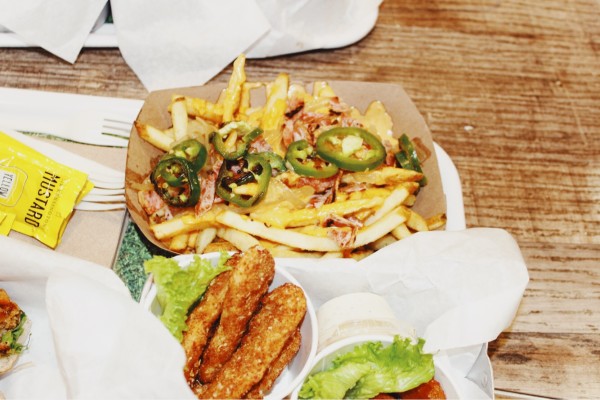 Cheese Fries and Chik'n tenders at VeganBurg