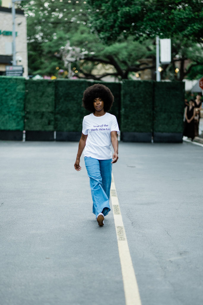 Briana Aiken in Pennies & Pens Spring/Summer 2022 at Austin Fashion Week. Image by Todd White