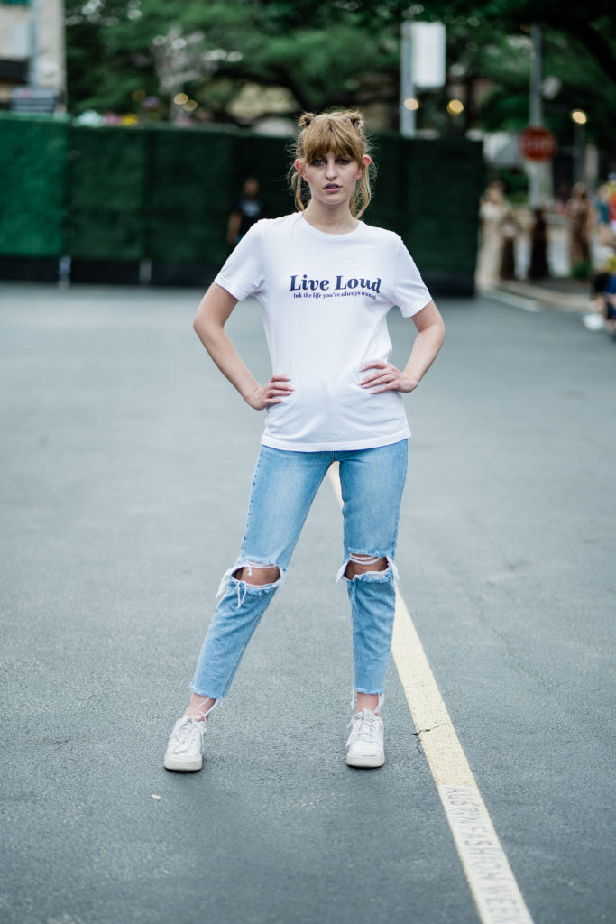 Kaitlyn Covington in Pennies & Pens Spring/Summer 2022 at Austin Fashion Week. Image by Todd White