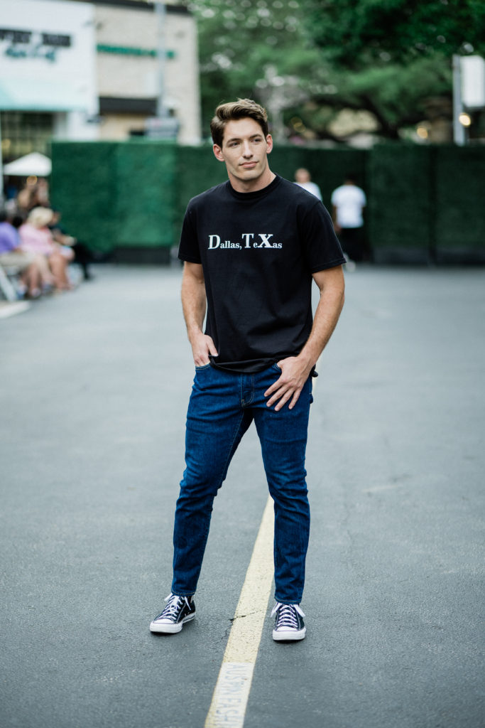Tyler Visagie in Pennies & Pens Spring/Summer 2022 at Austin Fashion Week. Image by Todd White