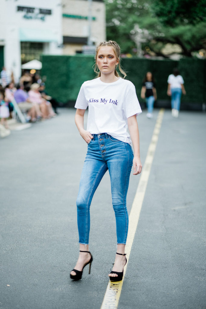 Gandenae Larson in Pennies & Pens Spring/Summer 2022 at Austin Fashion Week. Image by Todd White