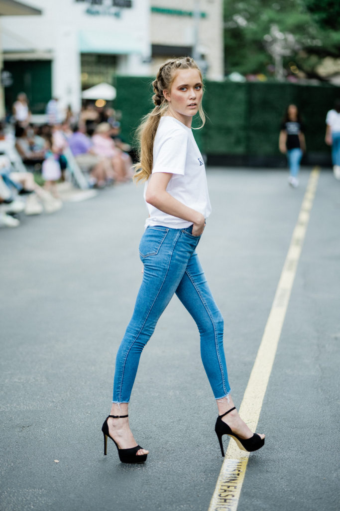 Gandenae Larson in Pennies & Pens Spring/Summer 2022 at Austin Fashion Week. Image by Todd White