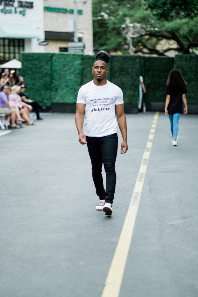 Julani Hopkins in Pennies & Pens Spring/Summer 2022 at Austin Fashion Week. Image by Todd White