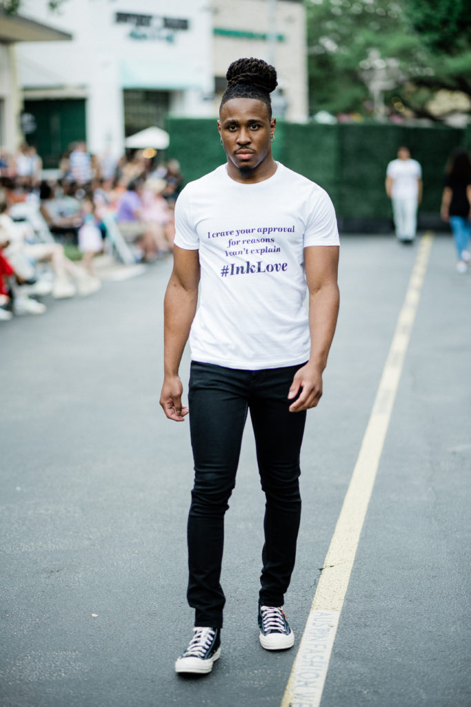 Julani Hopkins in Pennies & Pens Spring/Summer 2022 at Austin Fashion Week. Image by Todd White