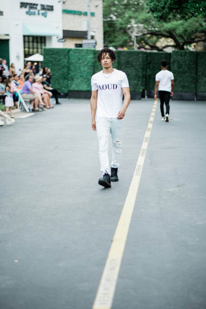 Marcus Bradshaw in Pennies & Pens Spring/Summer 2022 at Austin Fashion Week. Image by Todd White