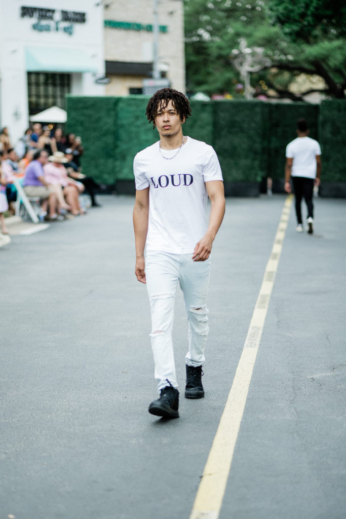 Marcus Bradshaw in Pennies & Pens Spring/Summer 2022 at Austin Fashion Week. Image by Todd White
