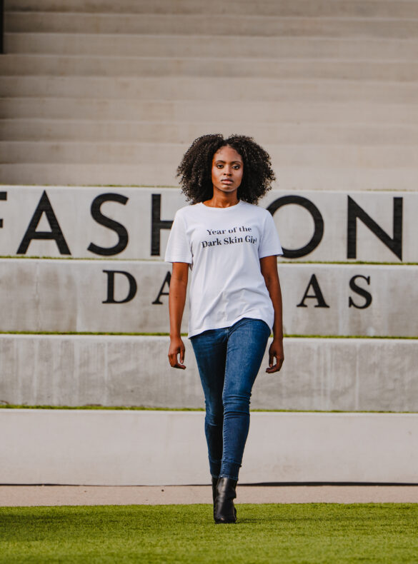 Blanche Beohon wears Pennies & Pens Year of the Dark Skin Girl at Fashion X Dallas. Image by Jamie House.